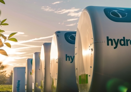 Closeup View Row Hydro Tanks Half White Half Green Installed Grassy Field